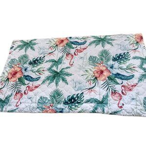 Two King Size Tropical Flamingos Palms Quilted Pillow Shams